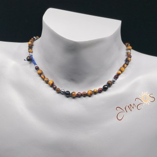 Edelstein Collier Tiger, handgeknüpft, gehäkelter Verschluss